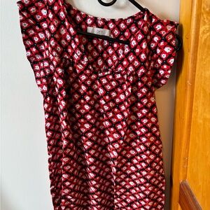 LOFT Red and White Patterned Dress